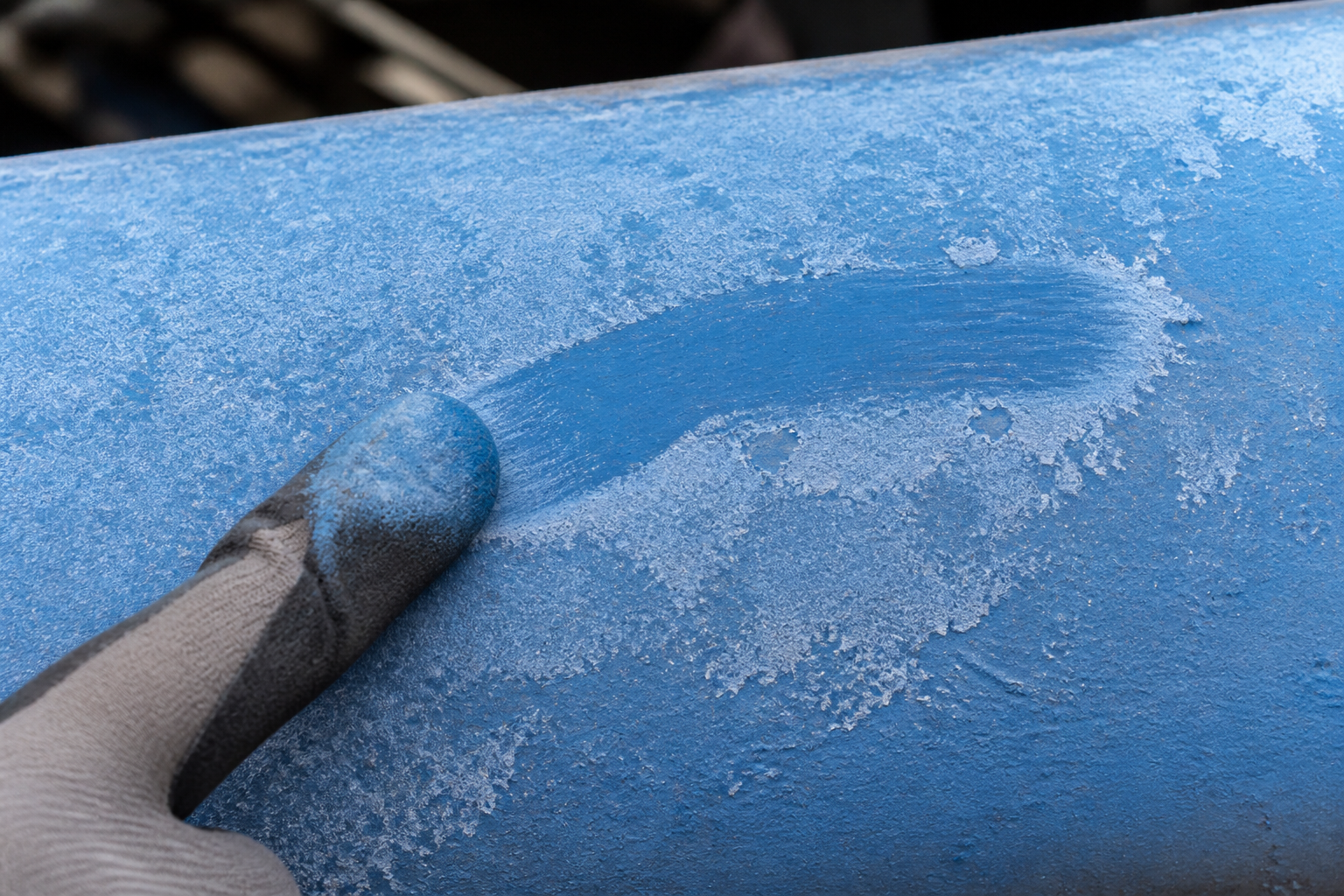 Photorealistic illustrative reference showing chalking on a protective coating system