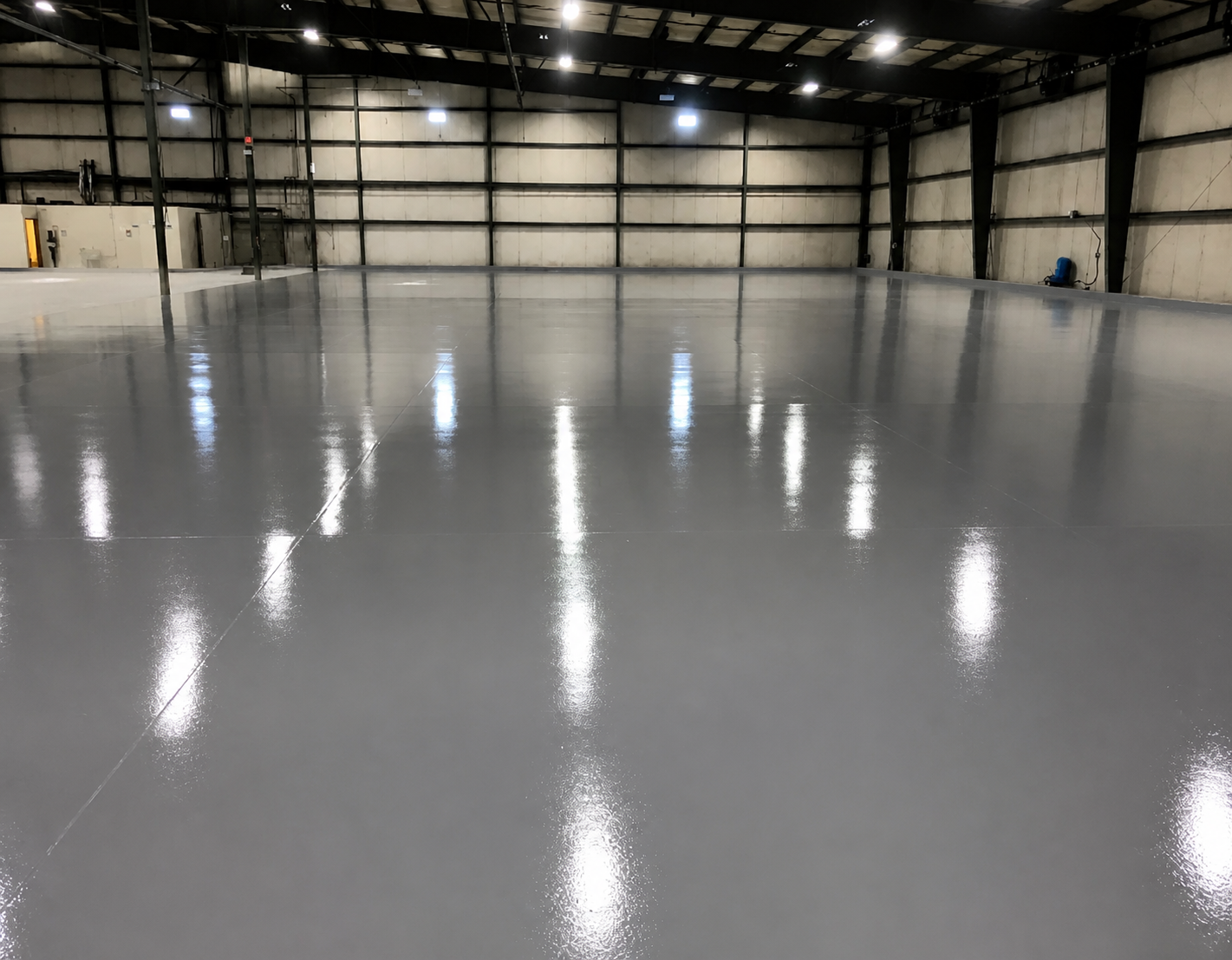 Completed high-performance floor coating in a commercial facility
