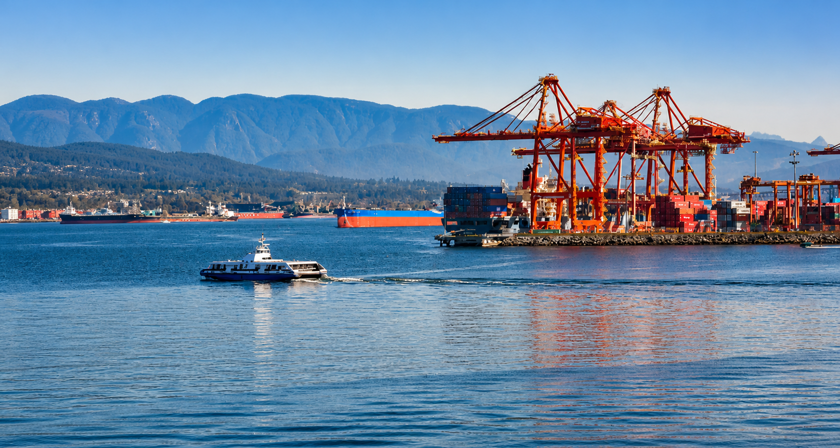 Vancouver marine terminal with container cranes and vessels