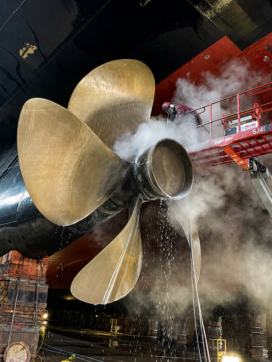 Marine propeller and underwater hull work during drydock