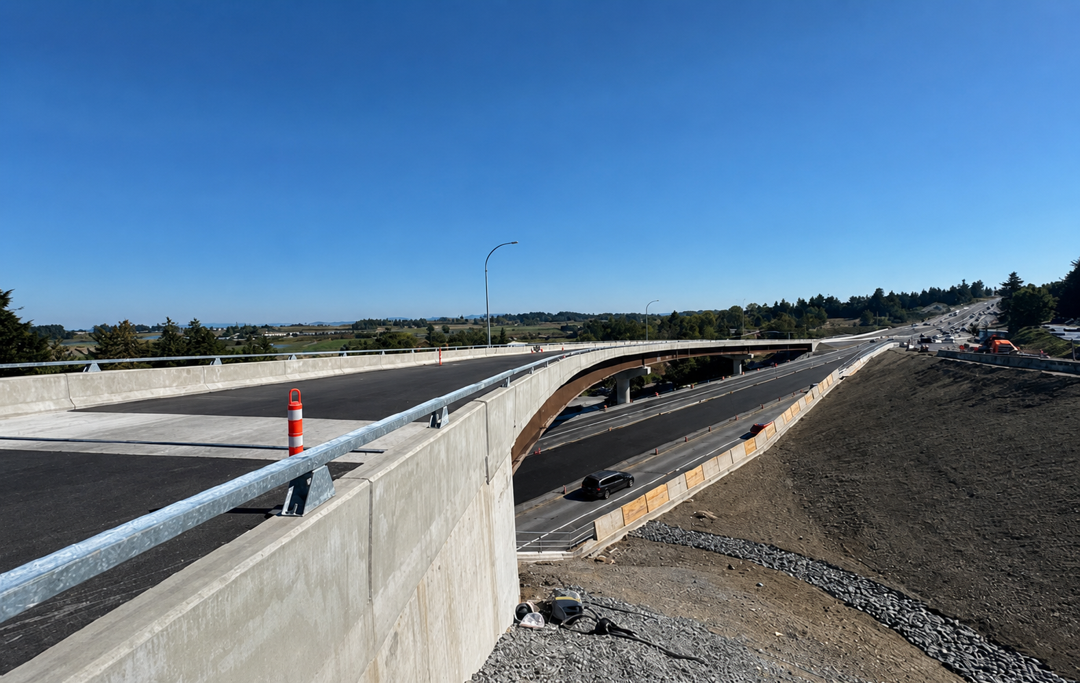Highway 17 Keating Cross Road flyover overpass in Central Saanich, British Columbia