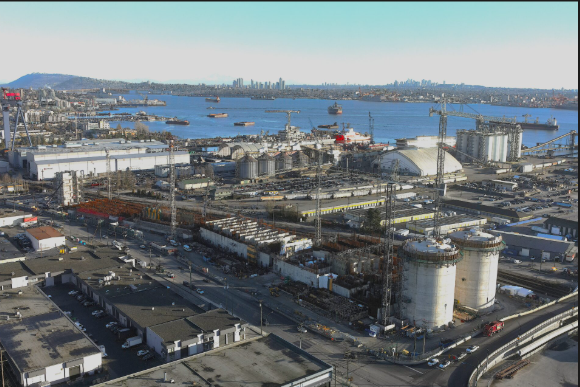 Construction of the North Shore Wastewater Treatment Plant beside Burrard Inlet